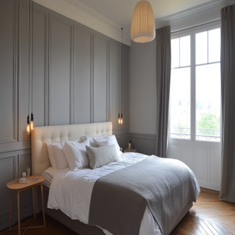Modern Master Bedroom Design with Upholstered Bed and Wall Panels